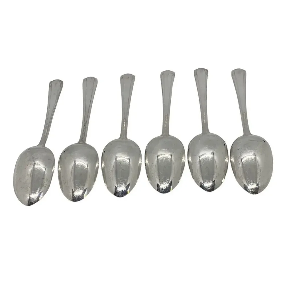 Six Court Silverplate 7 1/4” Place Oval Glossy Soup Spoons International 1939